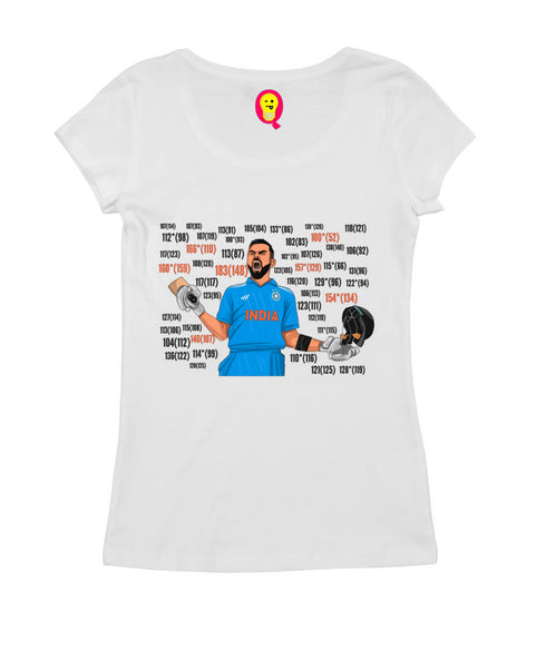 Quirkipedia Kohli Centuries Cricket     Womens Tshirts